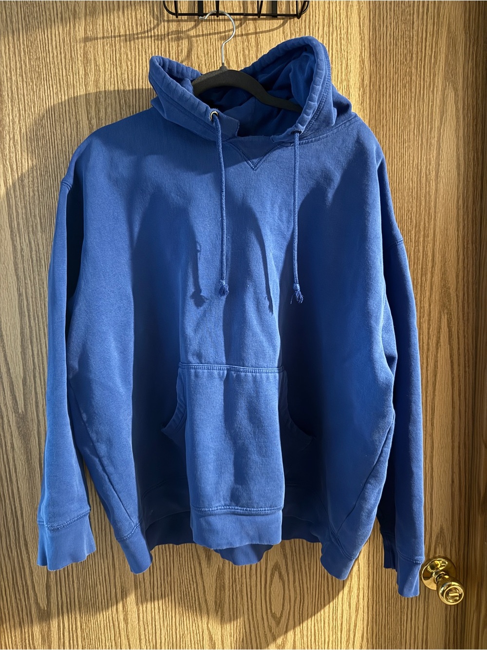 Men's Solid Blue Pullover Hoodie with Kangaroo Pocket